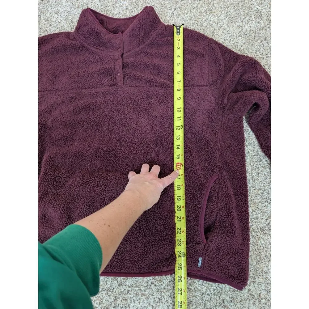 Eddie Bauer Woman’s XXL Hi Pile Fleece Sweater Purple 1/4 Snap Pullover Pockets